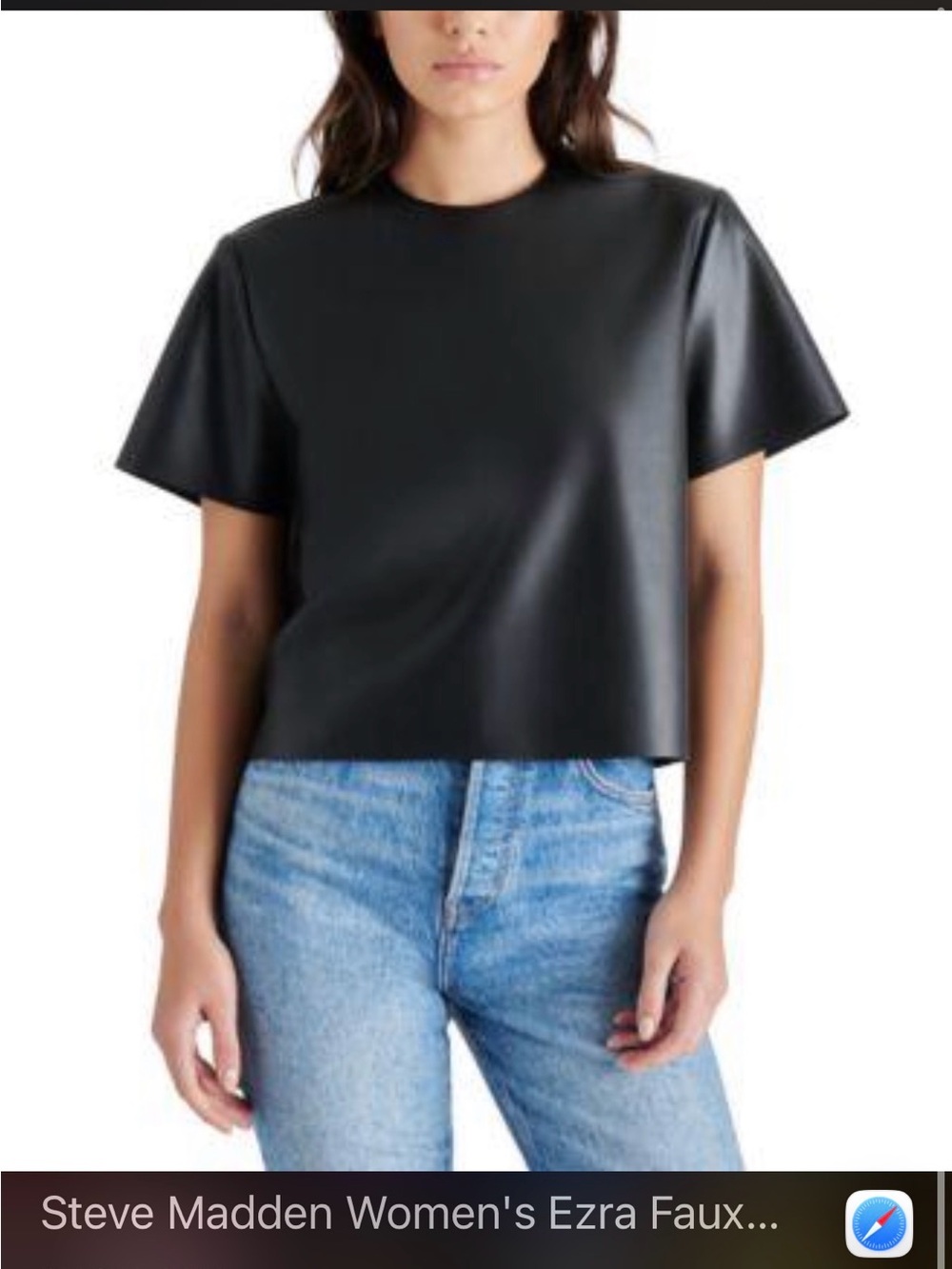 Steve Madden Black Faux Leather Boxy Tee - Short Sleeve - Ezra